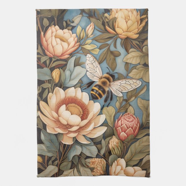Beautiful Garden Bee With Protea Flowers Kitchen Towel (Vertical)