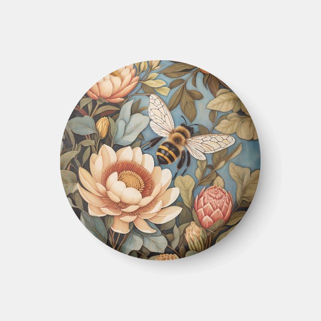 Beautiful Garden Bee With Protea Flowers Magnet (Front)