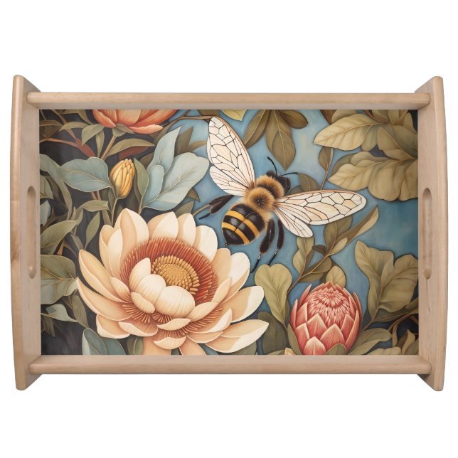 Beautiful Garden Bee With Protea Flowers Serving Tray (Front)