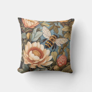 Beautiful Garden Bee With Protea Flowers Throw Pillow