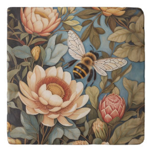 Beautiful Garden Bee With Protea Flowers Trivet