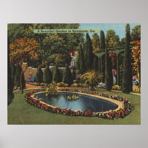 Beautiful Garden in Savannah GA Art Postcard Poster