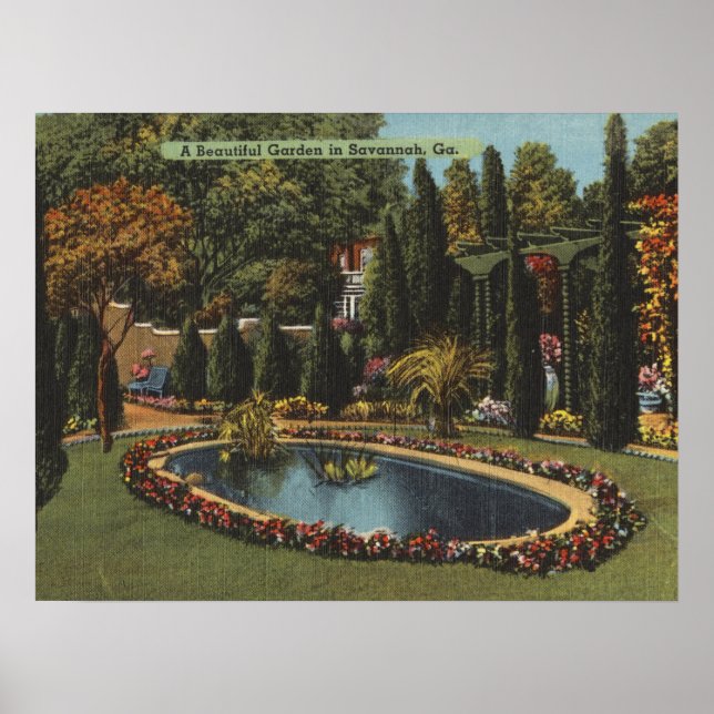 Beautiful Garden in Savannah GA Art Postcard Poster (Front)