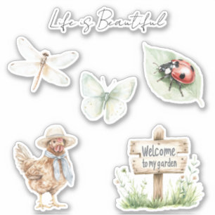 Beautiful Garden Ladybug Butterfly Dragonfly Sticker