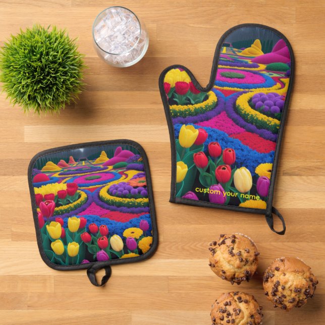 Beautiful Garden Oven Mitt & Pot Holder Set (Top Down)