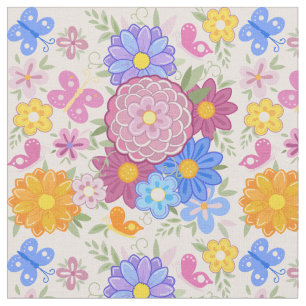 Beautiful Garden Wild Flowers daisies Hand Draw Fabric