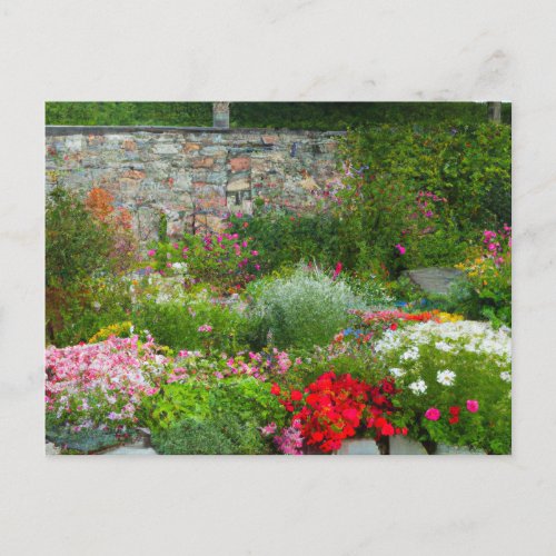 Beautiful Garden with Stone Wall Address Postcard
