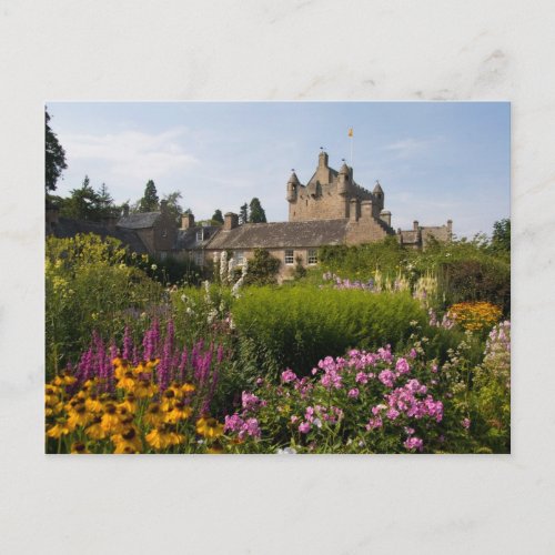 Beautiful gardens and famous castle in postcard