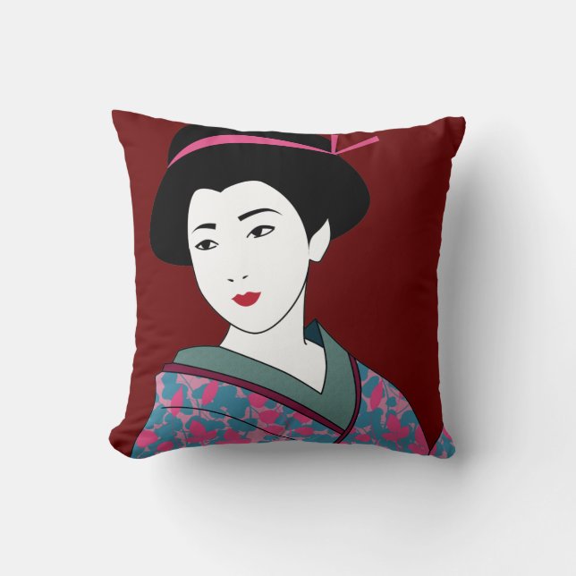 Beautiful Geisha Custom Throw Pillow (Front)