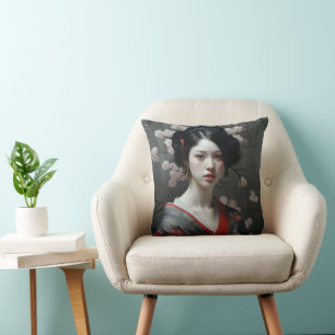 Beautiful Geisha Flowers Throw Pillow