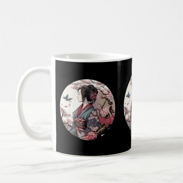Beautiful Geisha Geiko Geigi Cherry Blossom Sakura Coffee Mug (Left)