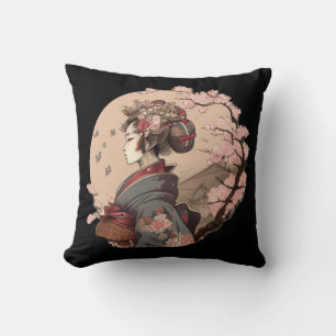 Beautiful Geisha Geiko Geigi Cherry Blossom Sakura Throw Pillow