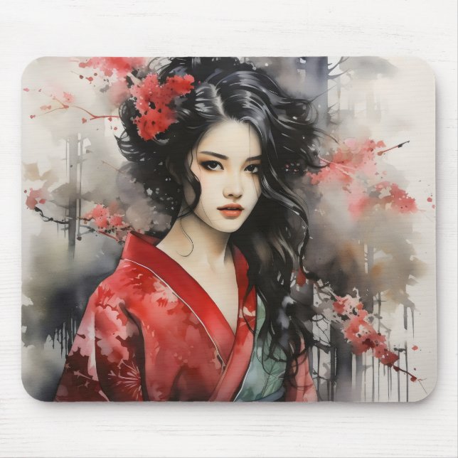 Beautiful Geisha Ink Painting Mouse Pad (Front)