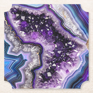 Beautiful Geode with Amethyst Crystals & Agate Paper Coaster