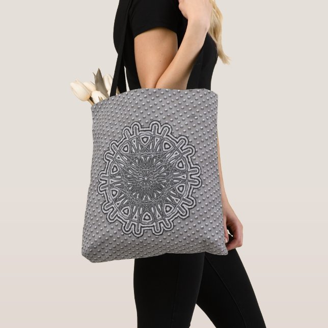 Beautiful Geometric Multipoint Silver Star Tote Bag (Close Up)