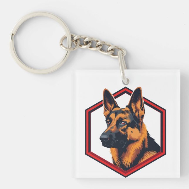 Beautiful German Shepard In A Six Sided Frame Keychain (Front)