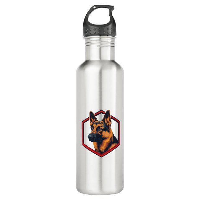Beautiful German Shepard In A Six Sided Frame Stainless Steel Water Bottle (Front)