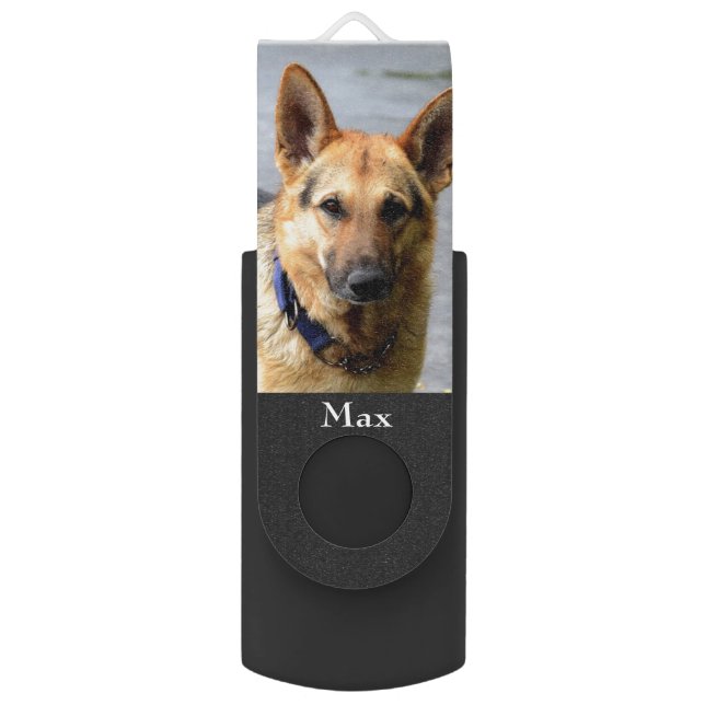 Beautiful German Shepherd Dog & Editable Name Flash Drive (Front Vertical)