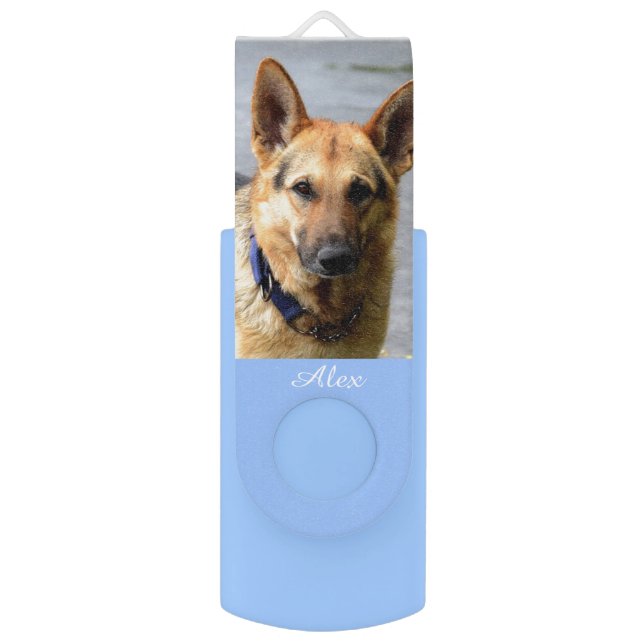 Beautiful German Shepherd Dog & Editable Name Flash Drive (Front Vertical)