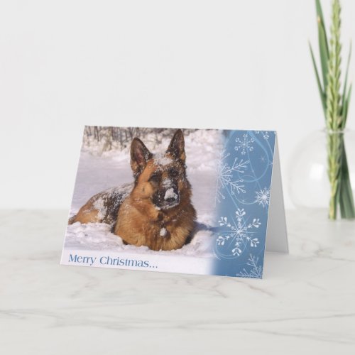 Beautiful German Shepherd Dog in snow Holiday Card
