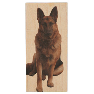 Beautiful German Shepherd Dog Wood USB Flash Drive