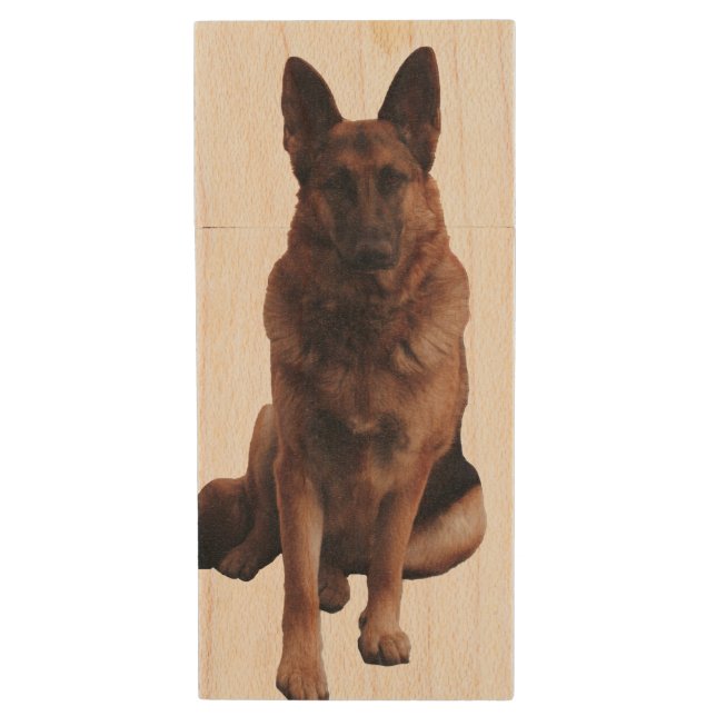 Beautiful German Shepherd Dog Wood USB Flash Drive (Front Vertical)