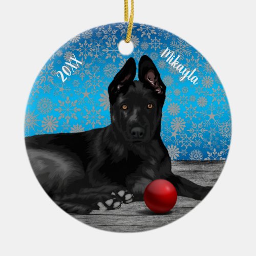 Beautiful German Shepherd Puppy  Christmas  Ceramic Ornament
