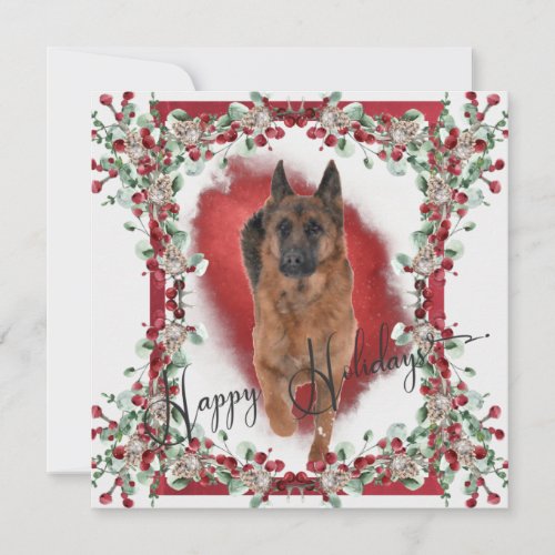 Beautiful German Shepherd with Holly Berries Holiday Card