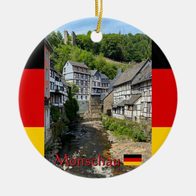 Beautiful German village Monschau in summer travel Ceramic Ornament (Front)