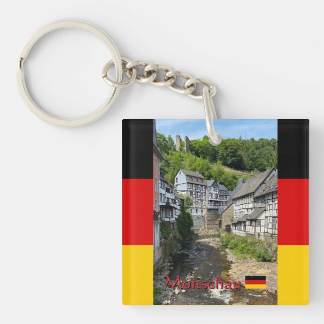 Beautiful German village Monschau in summer travel Keychain (Front)