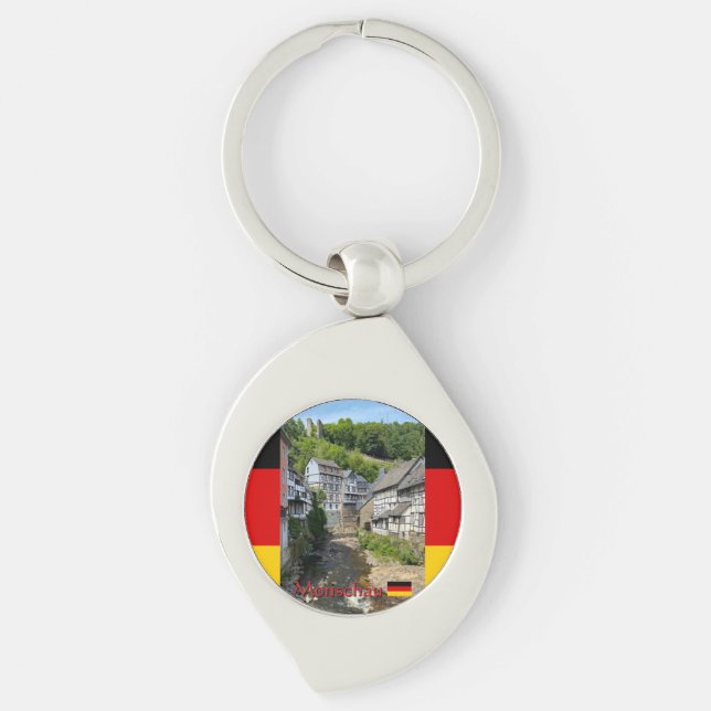 Beautiful German village Monschau in summer travel Keychain (Front)