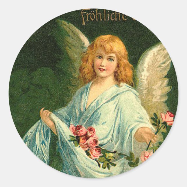 Beautiful German Vintage Easter Angel Classic Round Sticker (Front)
