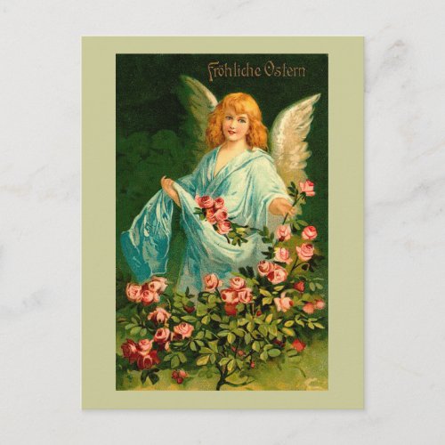 Beautiful German Vintage Easter Angel Holiday Postcard