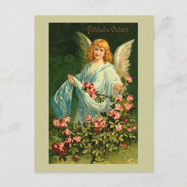 Beautiful German Vintage Easter Angel Holiday Postcard (Front)