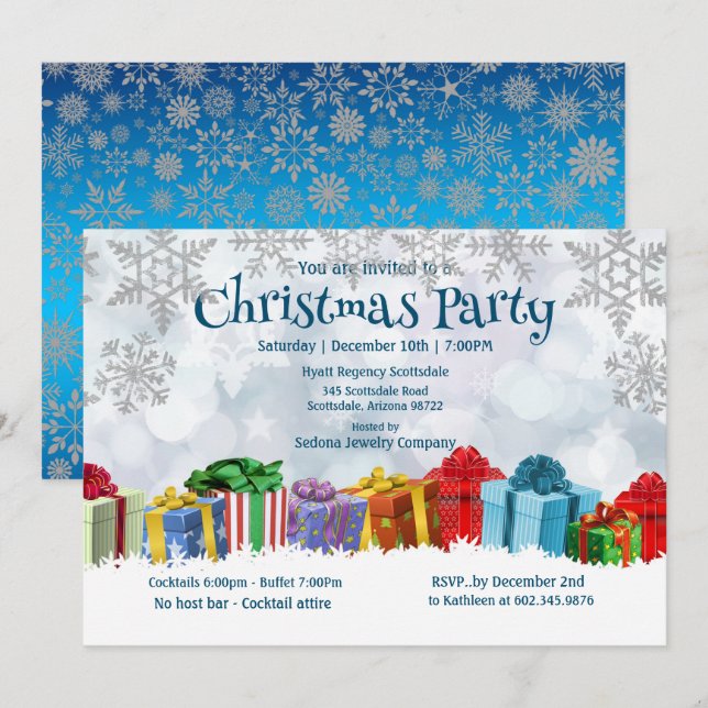 Beautiful Gift Wrapped Presents Christmas Party  Invitation (Front/Back)