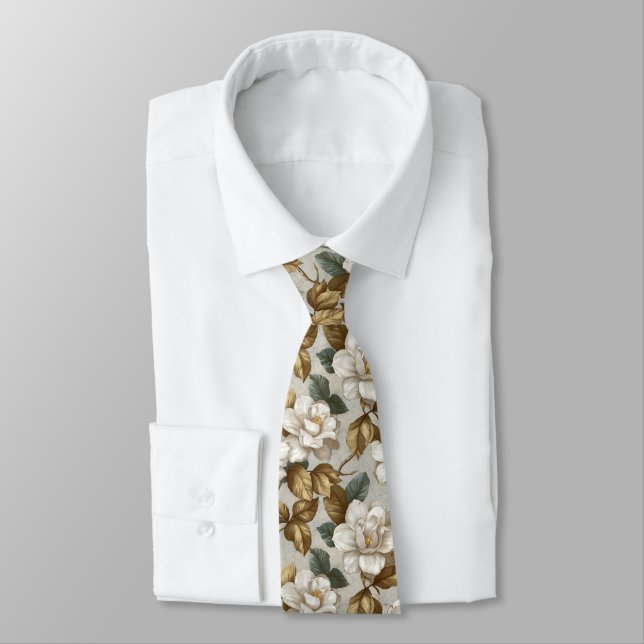 Beautiful Gifts For Guys Gardenias Flower Neck Tie (Tied)