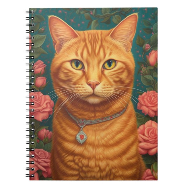 Beautiful Ginger Cat and Flowers Notebook (Front)