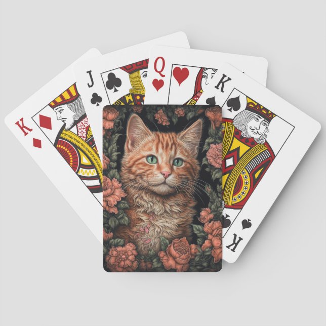 Beautiful Ginger Kitten and Flowers Poker Cards (Back)