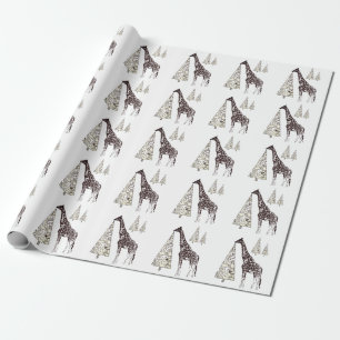Beautiful Giraffe and Decorative Trees Wrapping Paper