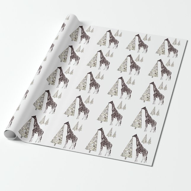 Beautiful Giraffe and Decorative Trees Wrapping Paper (Unrolled)