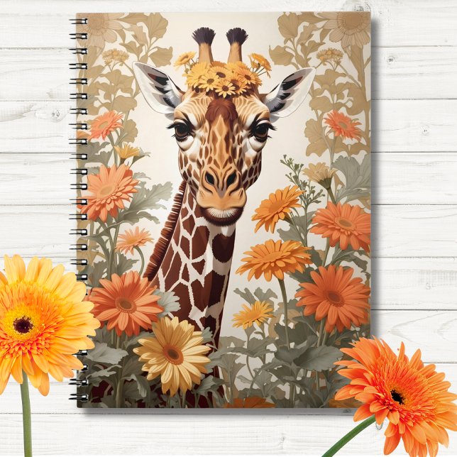 Beautiful Giraffe and Gerbera Daisy Flowers Notebook (Creator Uploaded)