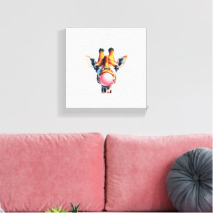 beautiful giraffe blowing bubblegum canvas print