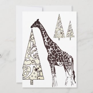 Beautiful Giraffe, Decorative Christmas Trees Flat Holiday Card