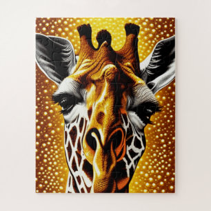 Beautiful Giraffe on a Glitter Gold Background  Jigsaw Puzzle