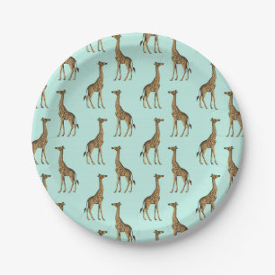 Beautiful Giraffe Print Mint and Gold Paper Plates