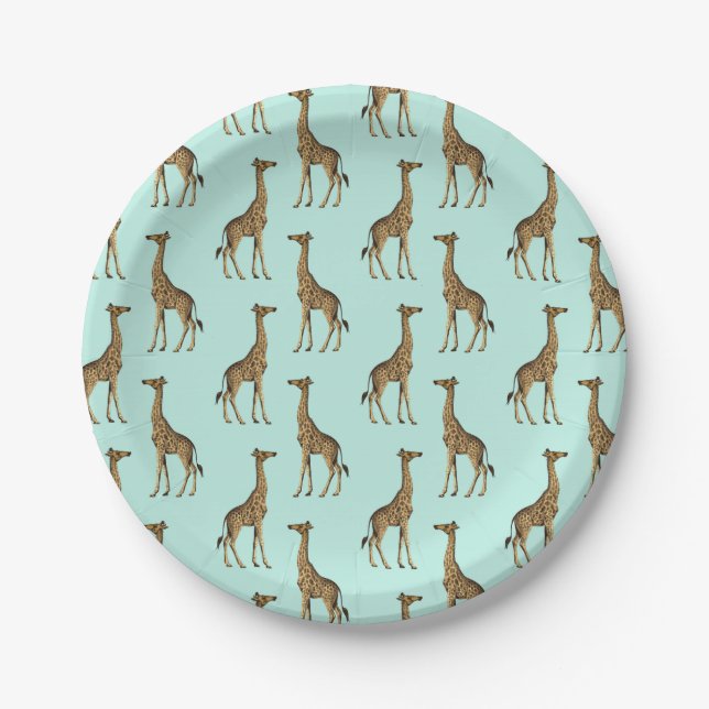 Beautiful Giraffe Print Mint and Gold  Paper Plates (Front)