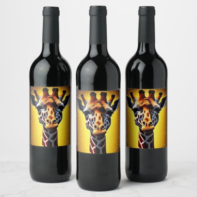 Beautiful Giraffe with a Gold Glitter   Wine Label (Bottles)