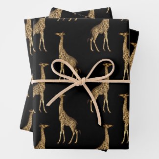 Beautiful Giraffes Gold and Black Wrapping Paper Sheets