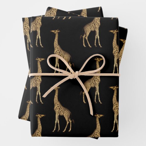 Beautiful Giraffes Gold and Black  Wrapping Paper Sheets