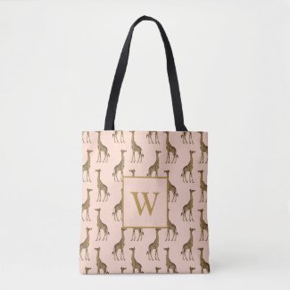 Beautiful Giraffes Monogram Initial Pink 